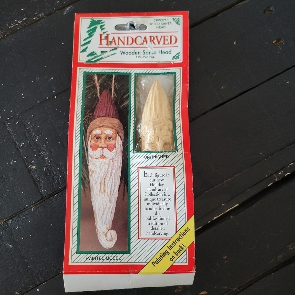 Wang's International Vintage Hand Carved Santa Head Wood Paint Your Own Craft 92